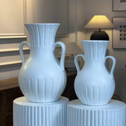 Neue Design Retro Vasen mit Griffen Mattweiße Vase Kleine rustikale Faser-Ton Dekorative Blumenvase