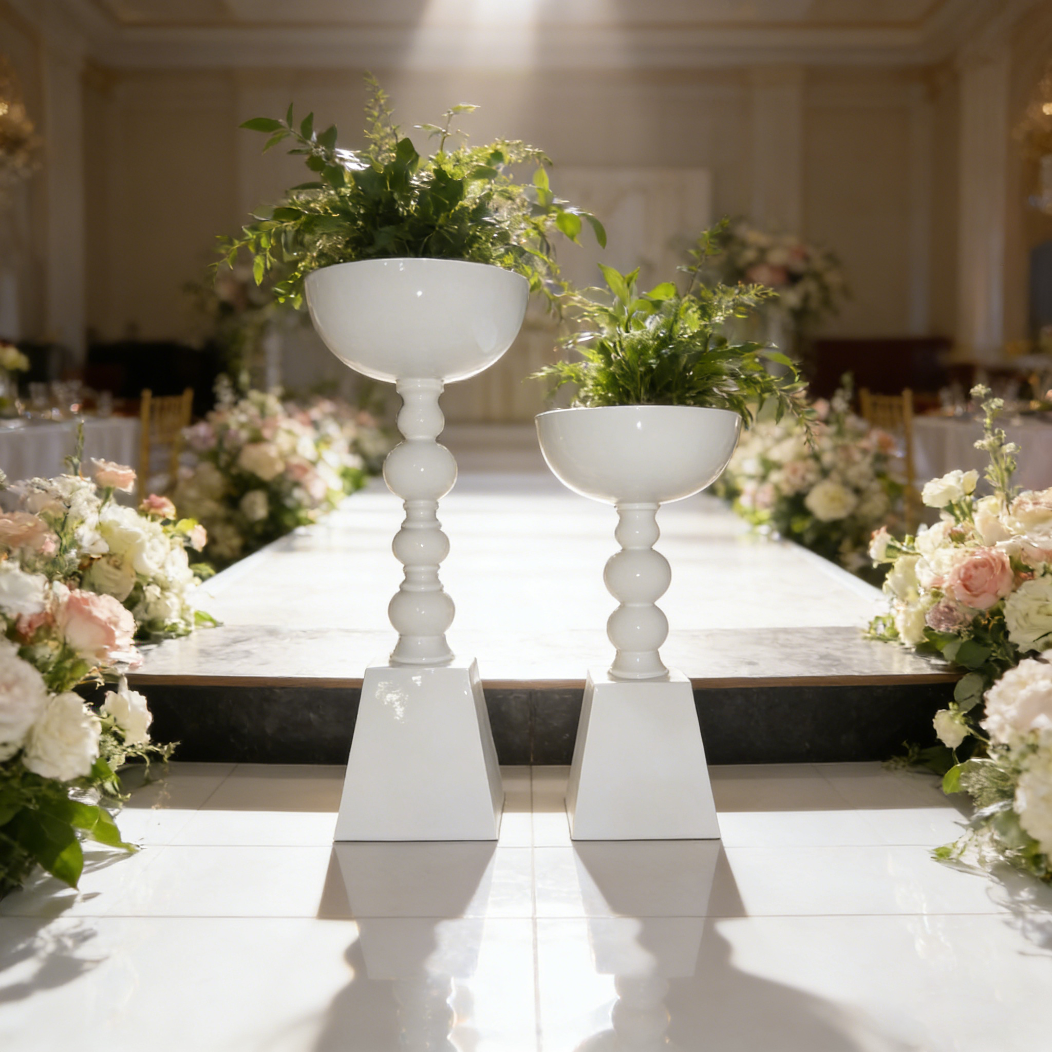 Verzierte Kugelsäule Geformter Leichter Robuster Pflanzkübel für Hochzeiten, Bankette und Events Dekoration Stilvolle Pflanzgefäße aus Fiberglas für den Boden