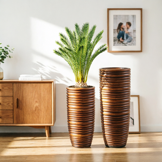 Tall Brown Fiberglass Floor Vase Modern for Living Room with Flower Pots Planters Large Eco-friendly Durable Plant Pots Big Pot