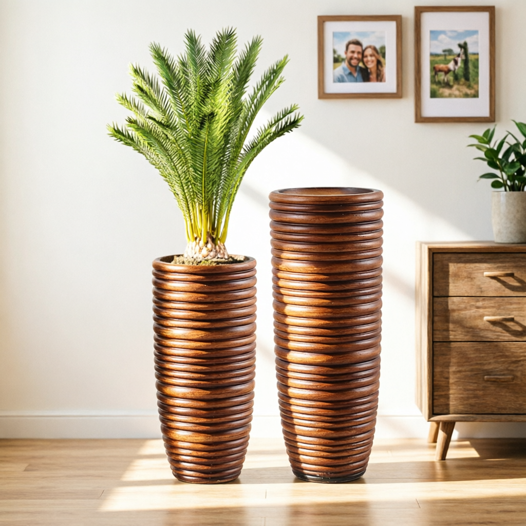 Große braune Fiberglas-Bodenvase, modern, für Wohnzimmer, mit Blumentöpfen, Pflanzgefäßen, groß, umweltfreundlich, langlebig, Pflanztöpfe, großer Topf
