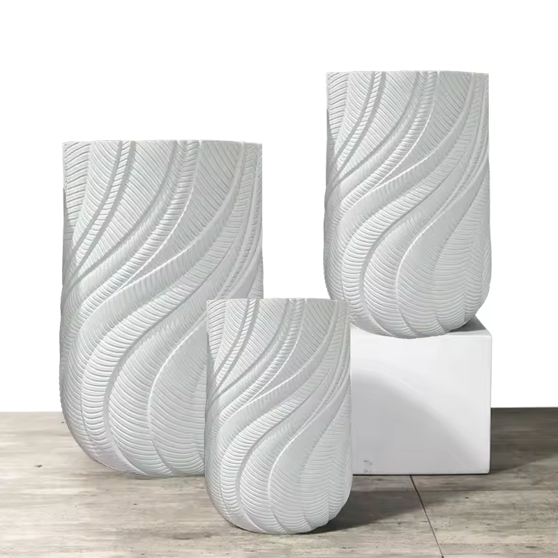 33/44/56cm Tall White Planter Wholesale Modern Flower Pot Outdoor Indoor Pots for Plants Fiber Clay Large Planter Pots
