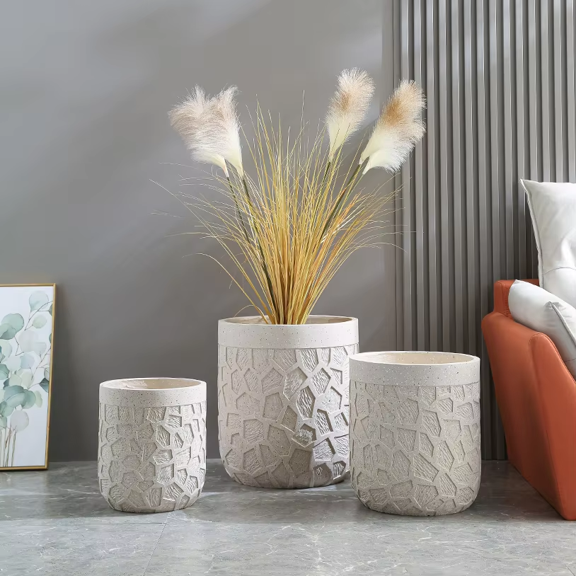 28/34/40cm Large White Planters Factory Direct Sales Clay Pots Planter Durable Fiber Outdoor Indoor Big White Flower Pots