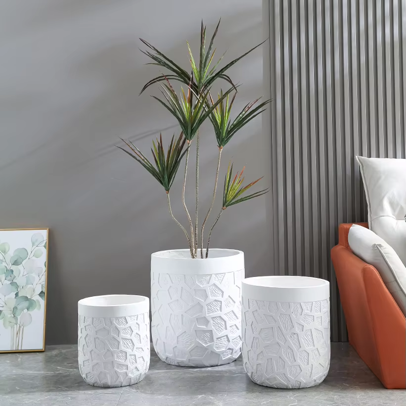 28/34/40cm Large White Planters Factory Direct Sales Clay Pots Planter Durable Fiber Outdoor Indoor Big White Flower Pots