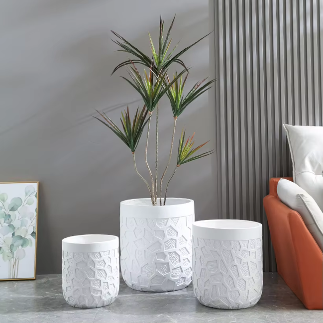28/34/40cm Large White Planters Factory Direct Sales Clay Pots Planter Durable Fiber Outdoor Indoor Big White Flower Pots