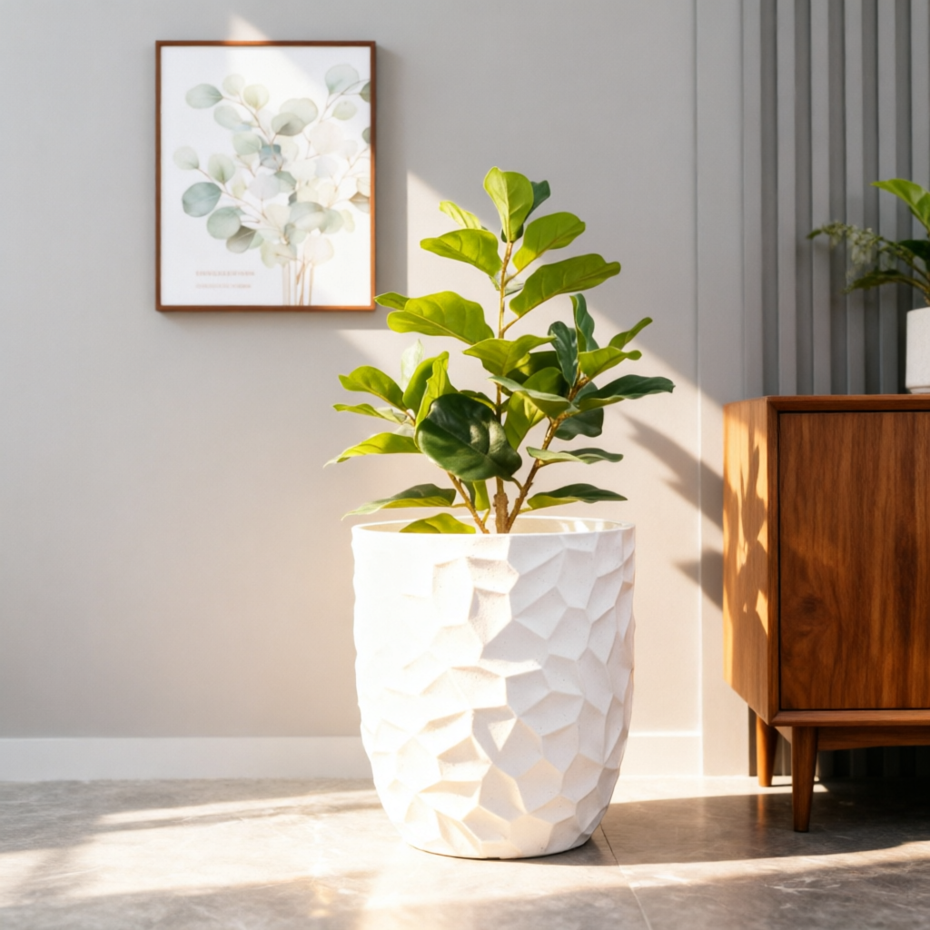 Kleine bis große weiße Pflanzentöpfe für drinnen und draußen Hersteller Großhandel leichte Fiberglas-Pflanzgefäße