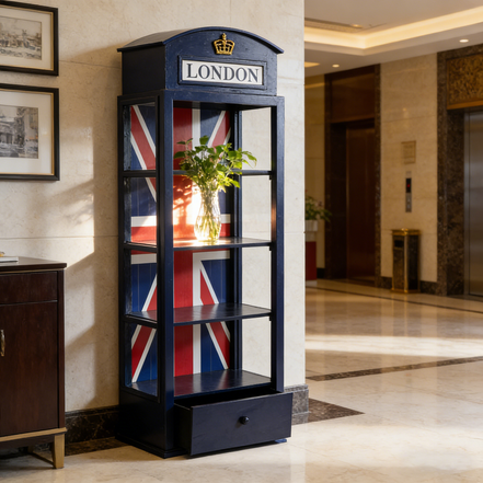 多功能手工环保4层木质收纳架家用仿古英国电话亭收纳柜