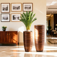 Große braune Fiberglas-Bodenvase, modern, für Wohnzimmer, mit Blumentöpfen, Pflanzgefäßen, groß, umweltfreundlich, langlebig, Pflanztöpfe, großer Topf