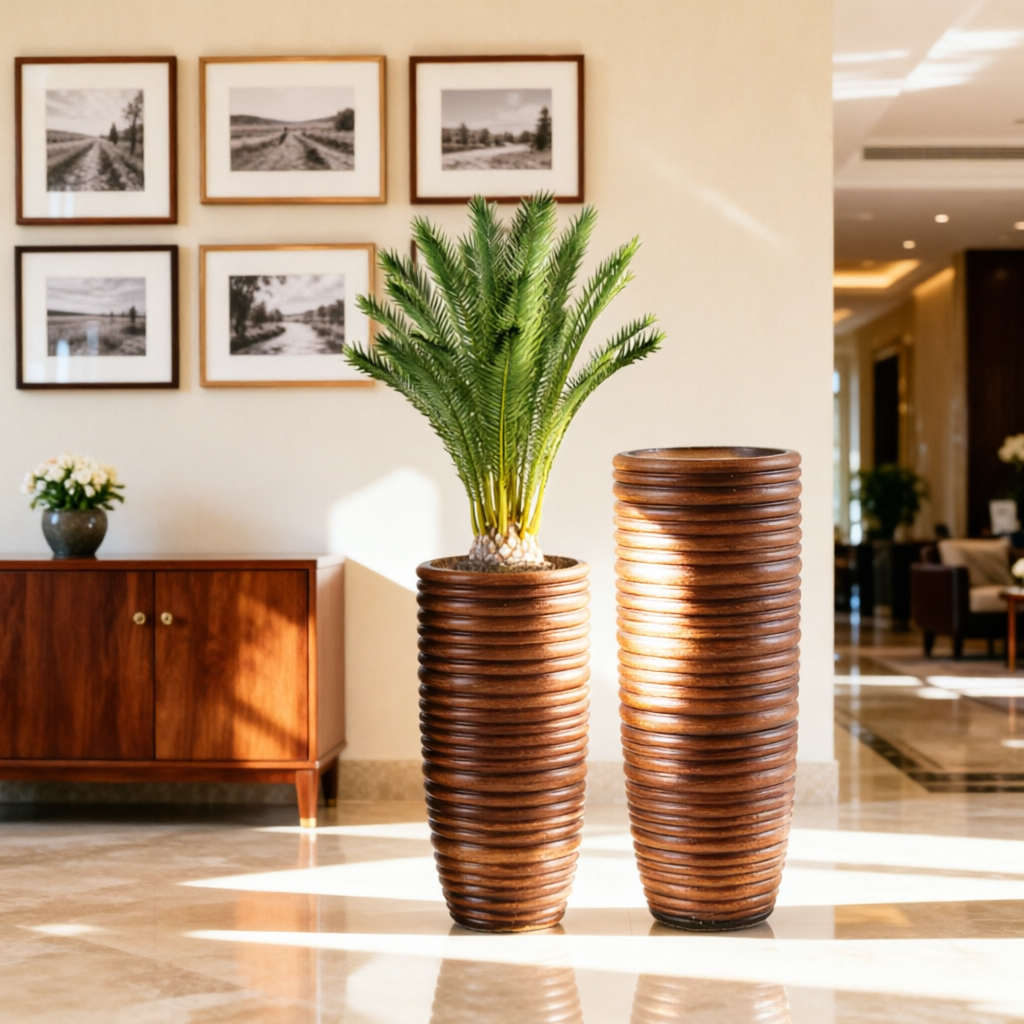 Große braune Fiberglas-Bodenvase, modern, für Wohnzimmer, mit Blumentöpfen, Pflanzgefäßen, groß, umweltfreundlich, langlebig, Pflanztöpfe, großer Topf