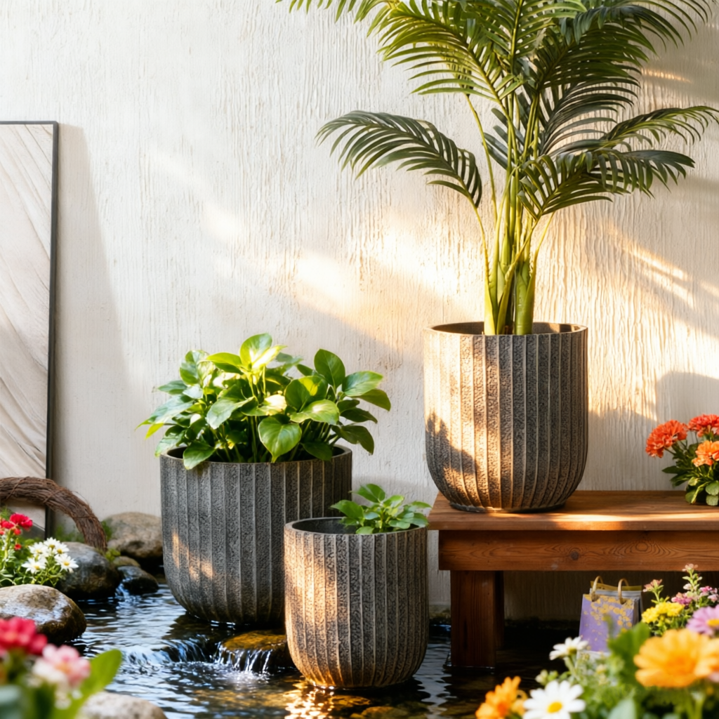 Large Concrete GRC Cement Eco-Friendly Planter Pots for Home & Garden Weather Resistant Painted Finish