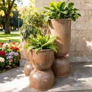 一套现代环保耐用纤维粘土花盆花盆，带排水孔，用于室内/室外阳台花园装饰ZP4459BR