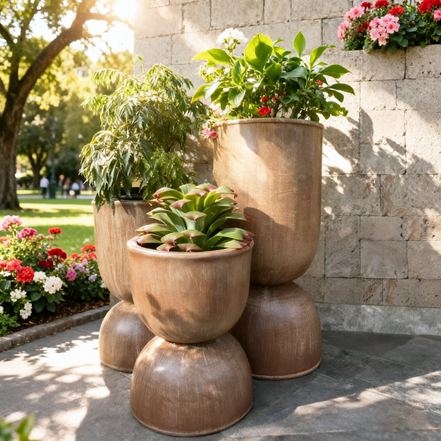 一套现代环保耐用纤维粘土花盆花盆，带排水孔，用于室内/室外阳台花园装饰ZP4459BR