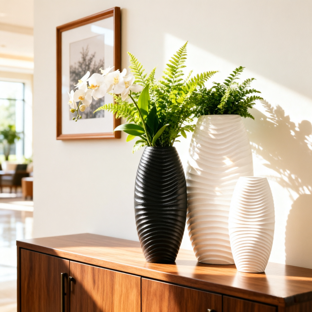 Dekorative Keramikvasen Blumendesign Fabrik Großhandel Steinzeugvase Schwarze Tischvase