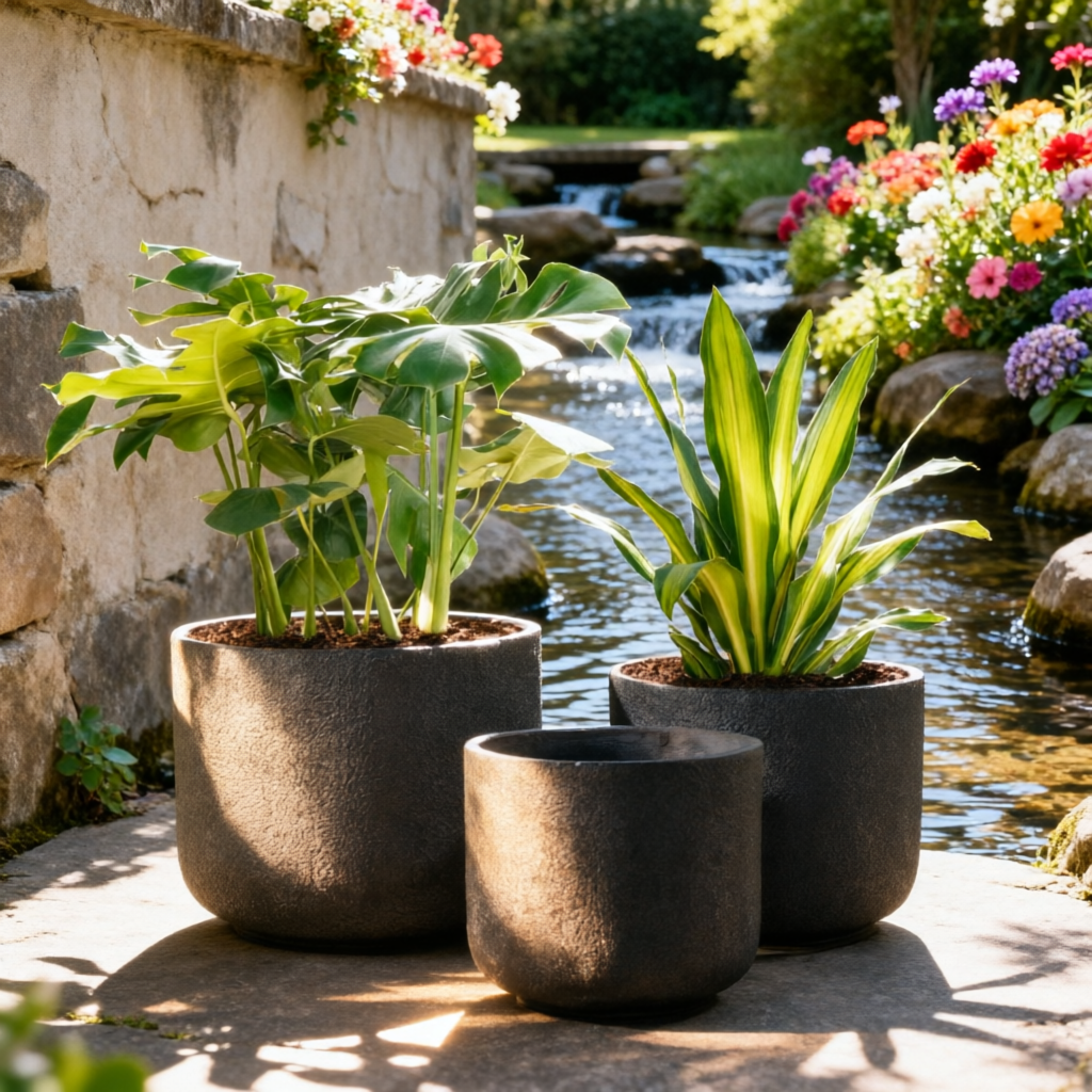 Indoor Outdoor Planting Planter Fiber Clay Pot Simple Style Flower Pots Garden Large Planter Pots
