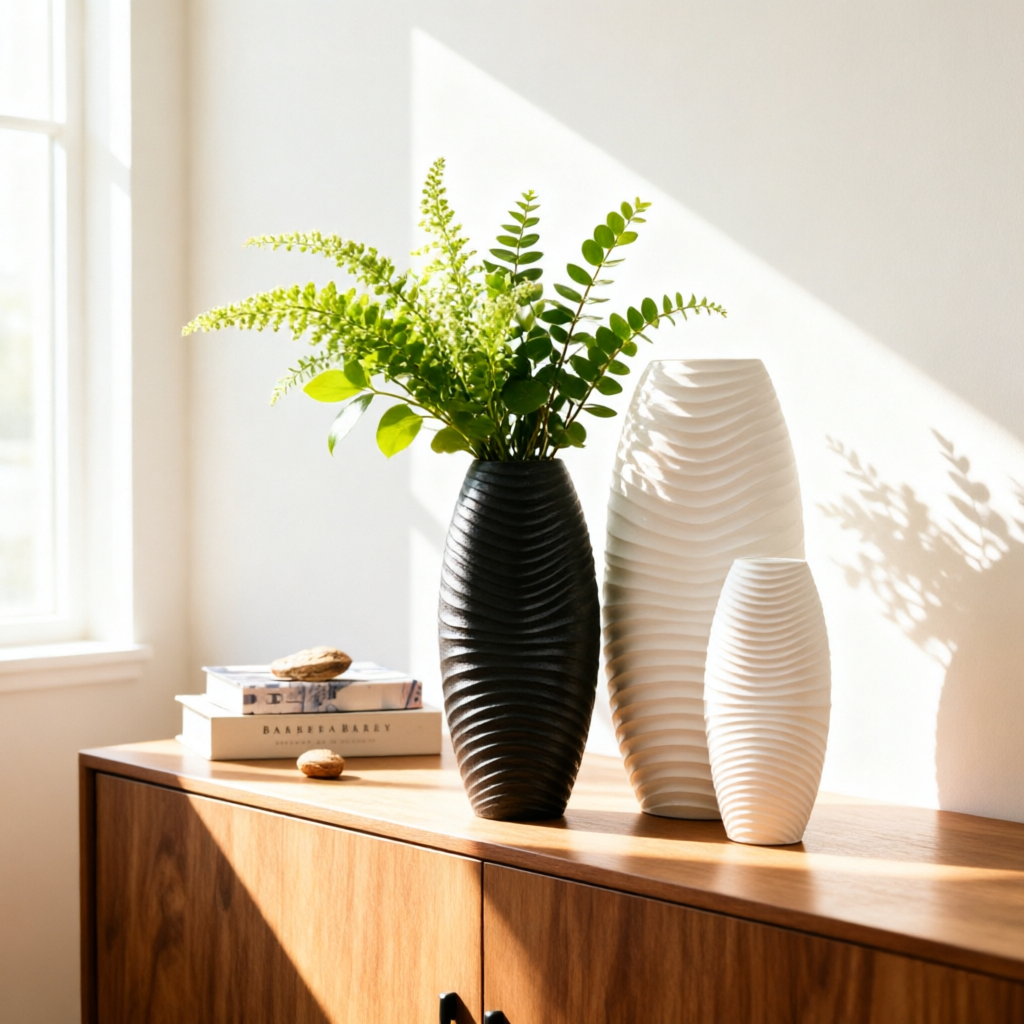 Dekorative Keramikvasen Blumendesign Fabrik Großhandel Steinzeugvase Schwarze Tischvase