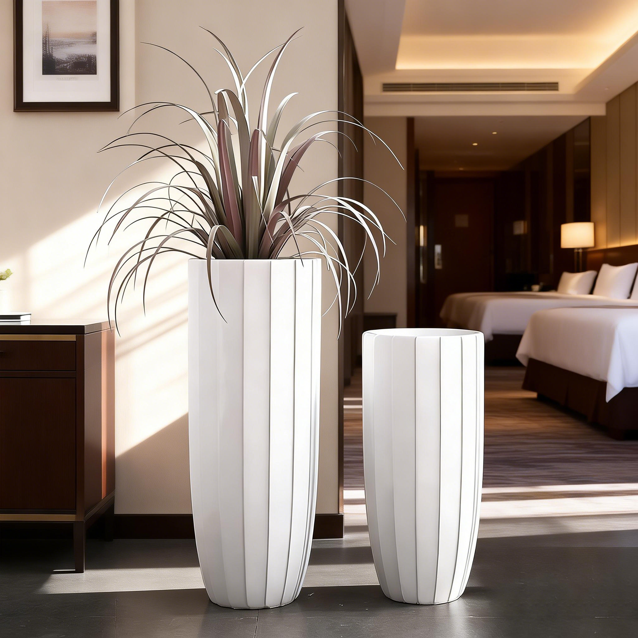 70厘米90厘米高花瓶家居装饰现代大地板花瓶工厂批发白色圆筒玻璃纤维环保耐用JZY-2062