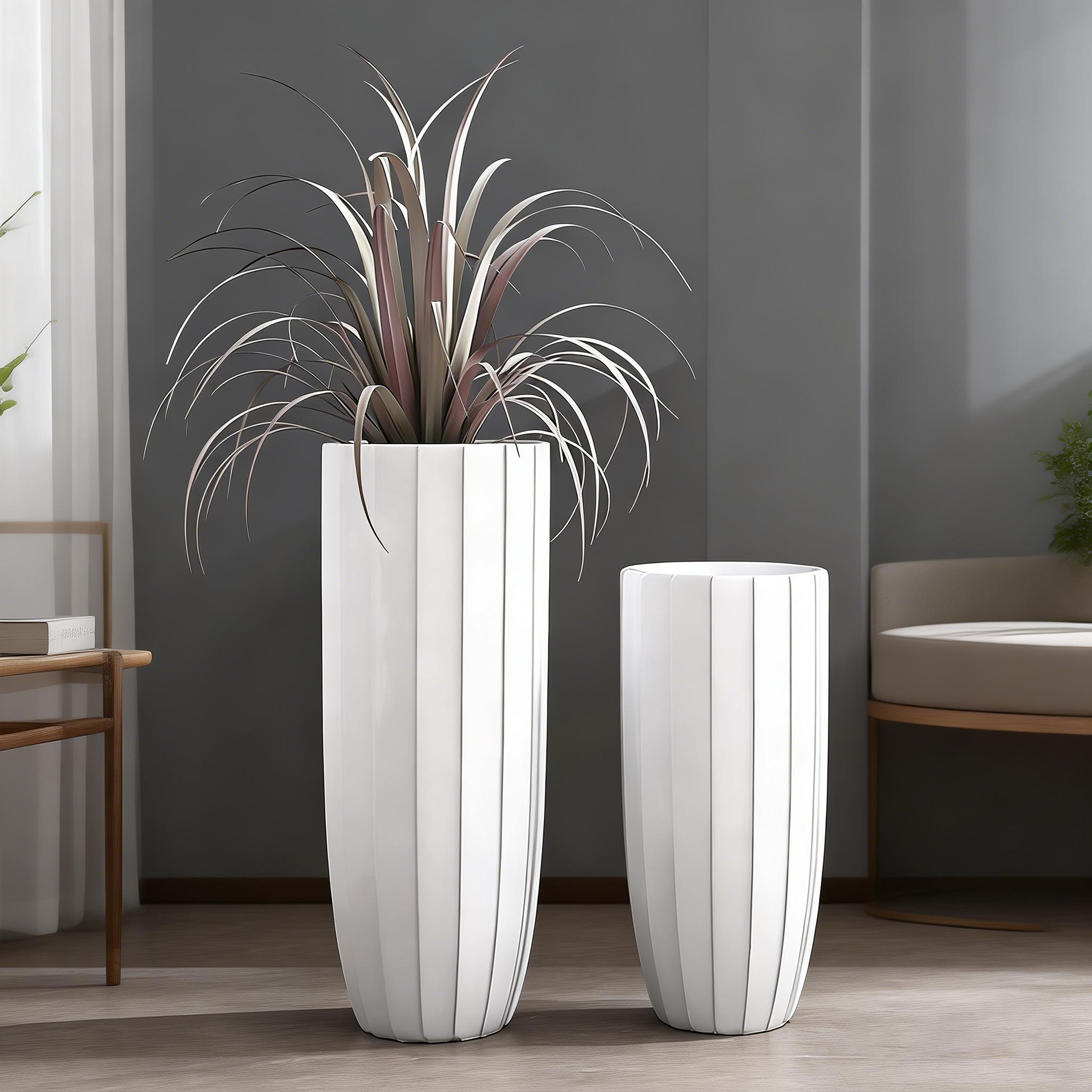 70厘米90厘米高花瓶家居装饰现代大地板花瓶工厂批发白色圆筒玻璃纤维环保耐用JZY-2062